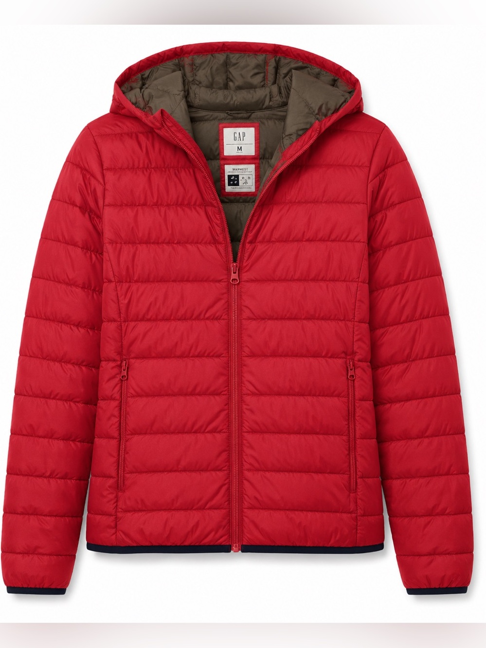 GAP Red Quilted Hooded Puffer Jacket with Gray Lining